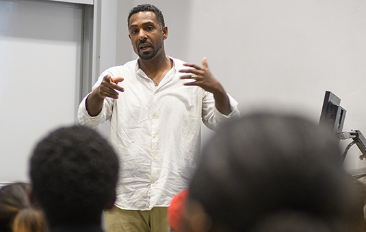 Professor speaking to clas