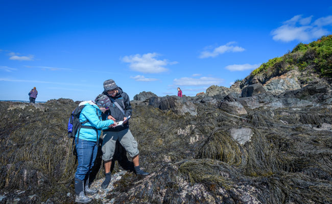 two sutdents standing on rock