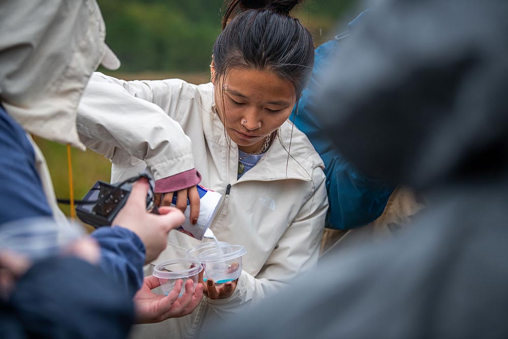 Lauren Holmes ’23, M.S. ’24, an environmental science major, makes a concoction to preserve and transport ants. 
